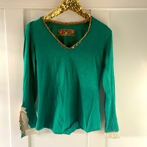 Anthropology Little Yellow Button Shirt with Lace Detail on Wrists